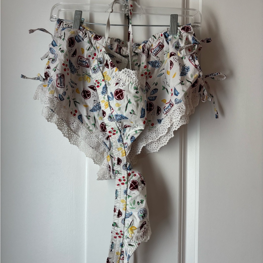 Costal Patterned Lace-Trim Shorts and Bra set